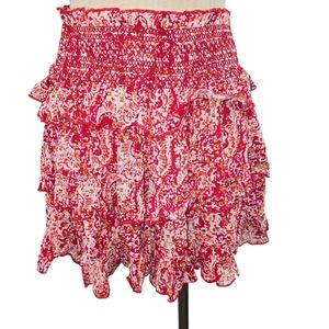 Free People Red and White Floral Mini Skirt